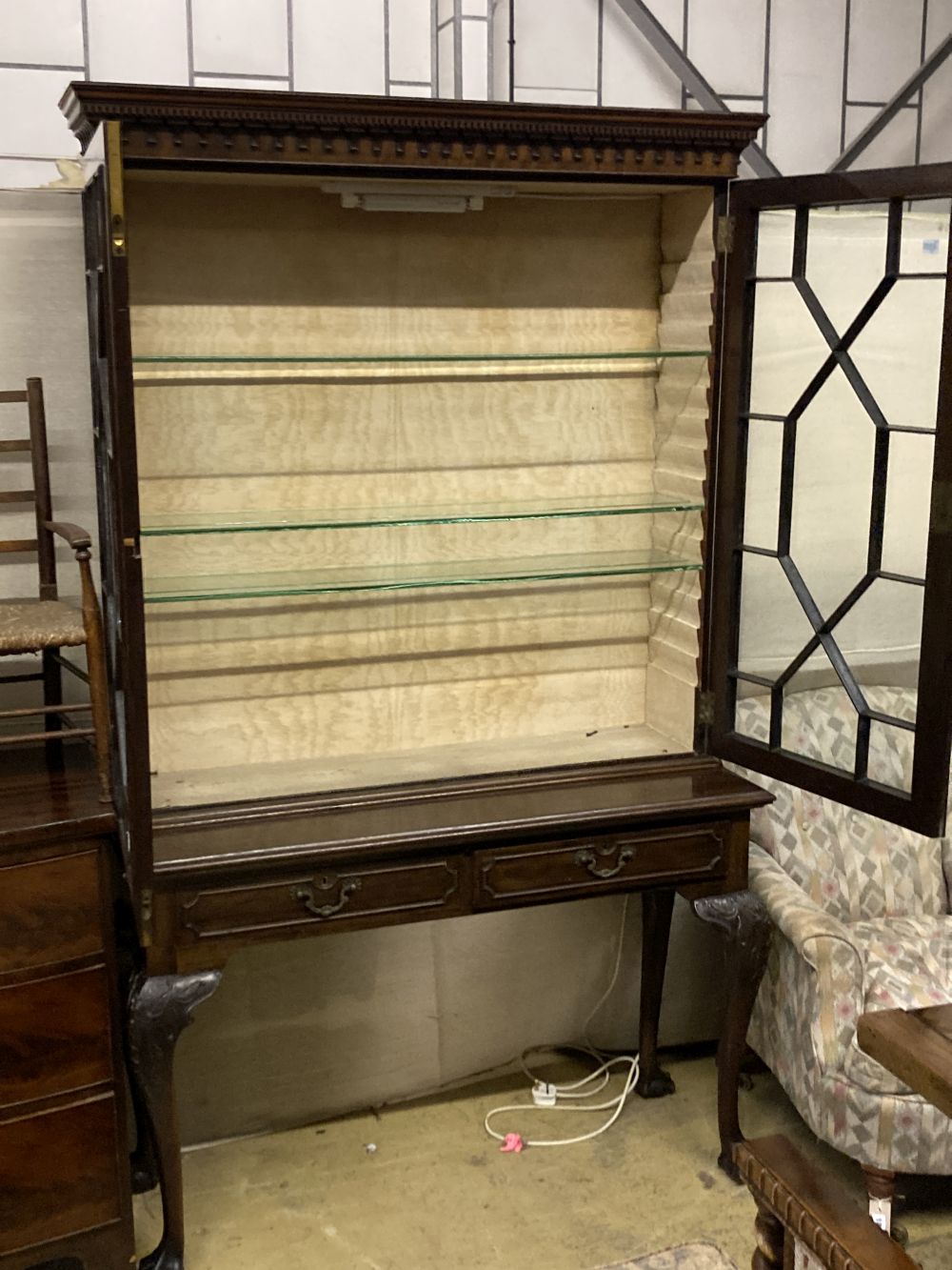 A Chippendale revival mahogany display cabinet on stand, width 114cm depth 43cm height 192cm